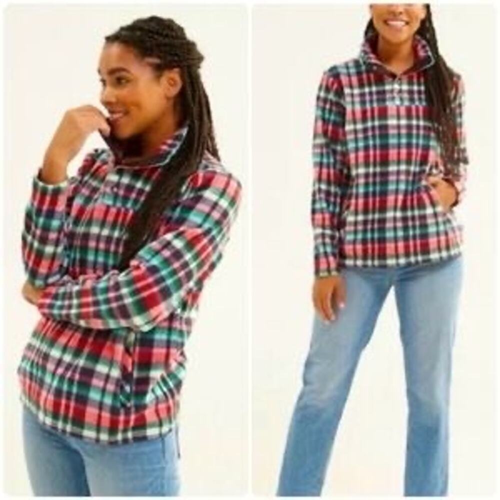 Vera Bradley Plaid Fleece Snap Pullover 3XL Multicolor